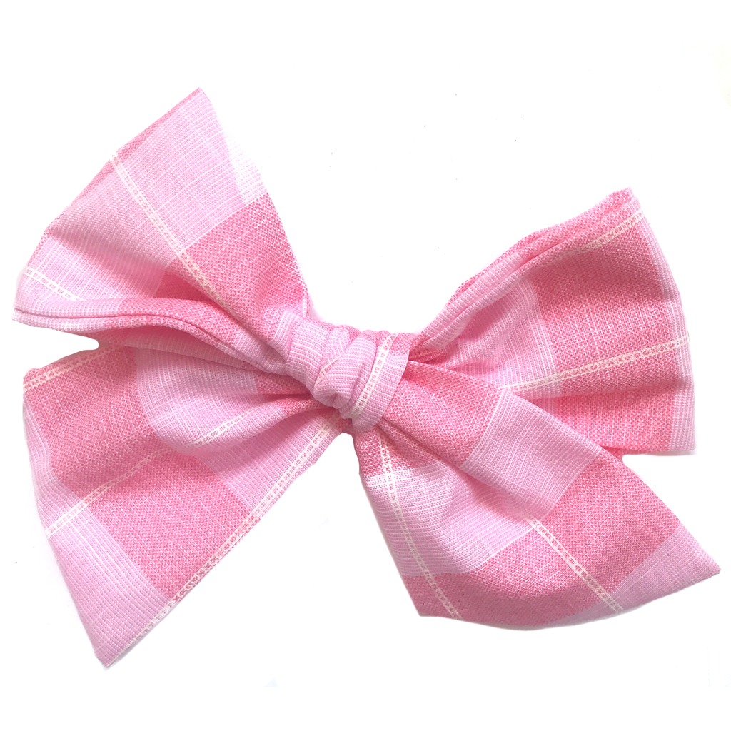 Oversized Hand Tied Bow- Large Pink Check