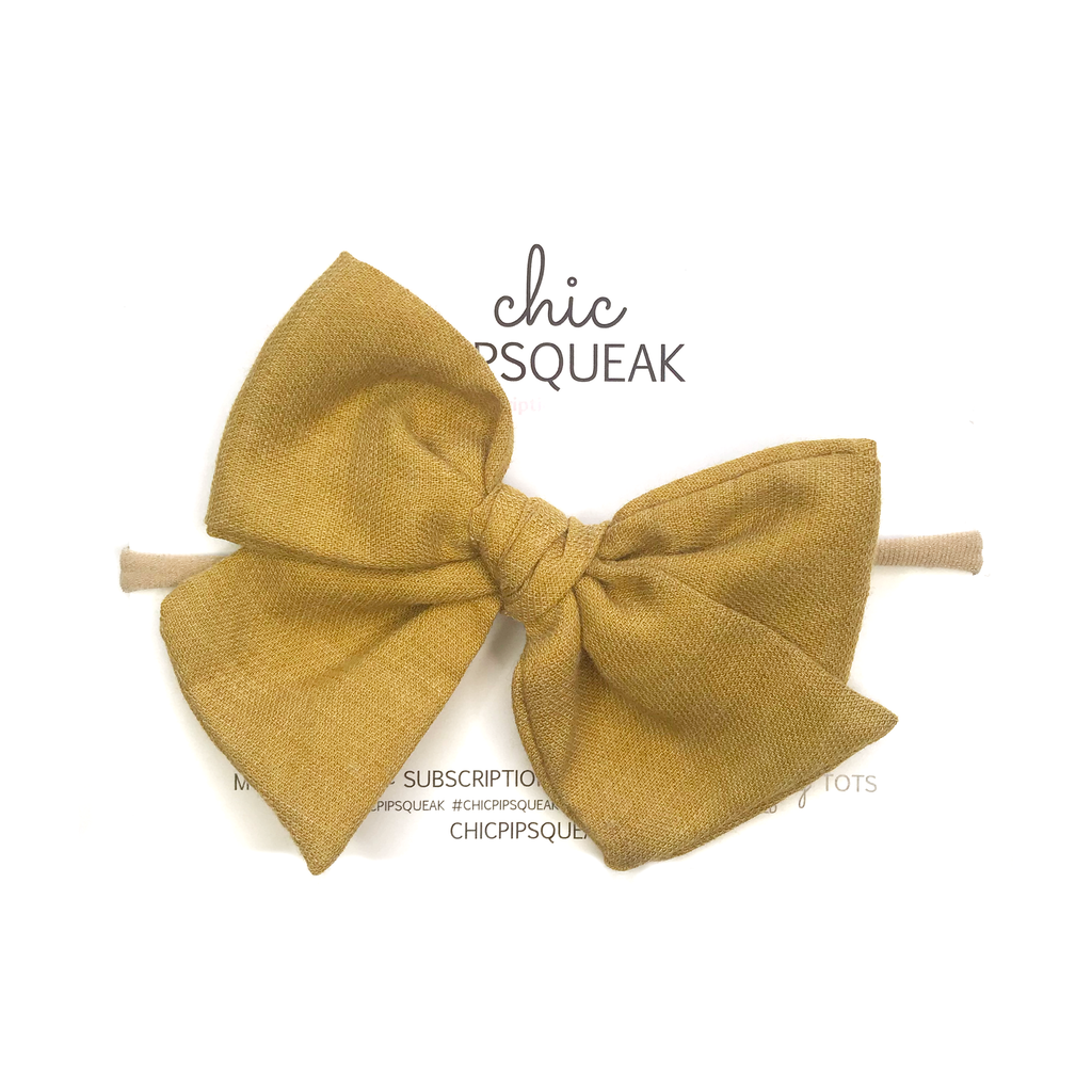 Oversized Hand Tied Bow- Mustard Soft Flannel