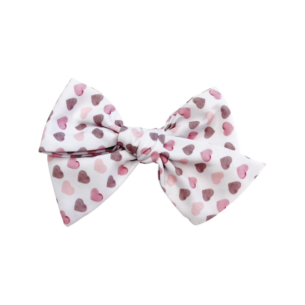 Oversized Hand Tied Bow- Muted Watercolor Hearts on White