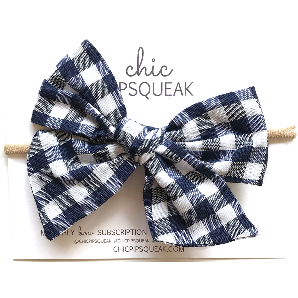 Oversized Hand Tied Bow- Navy Star Gingham