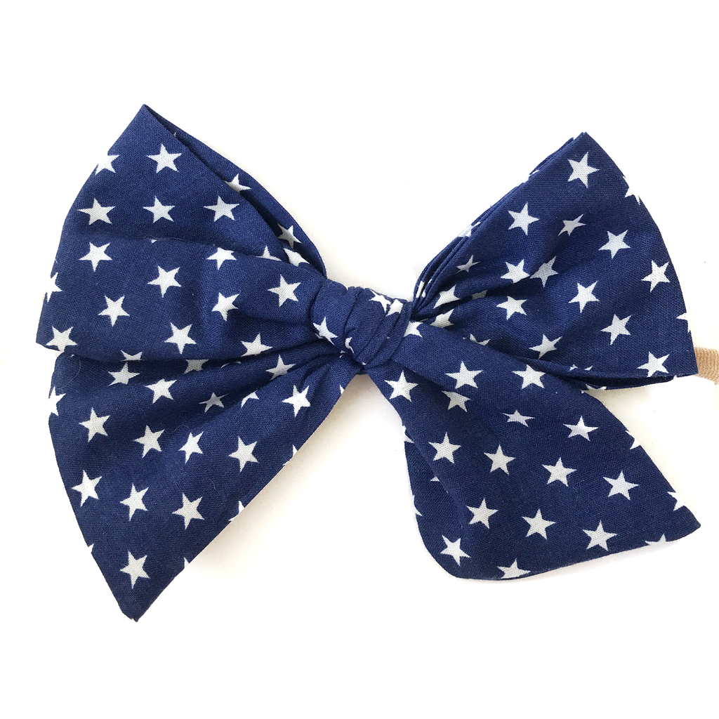 Oversized Hand Tied Bow- Navy with White Stars