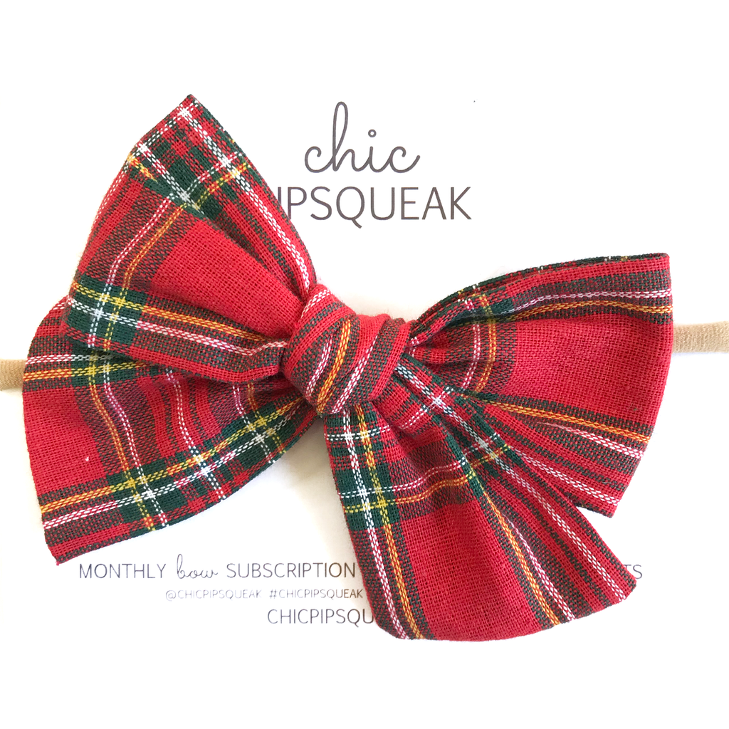 Oversized Hand Tied Bow- Red Holiday Tartan