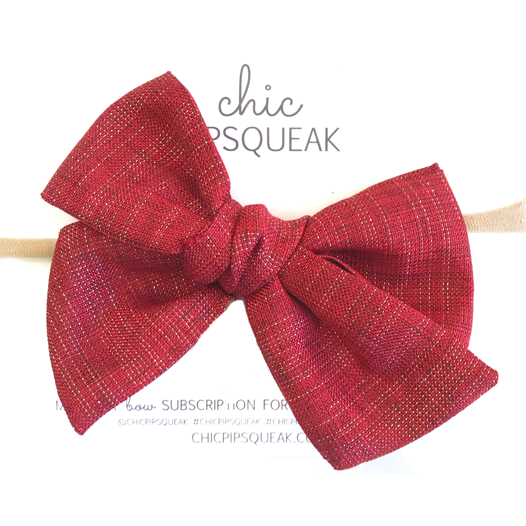 Oversized Hand Tied Bow- Red Shimmer