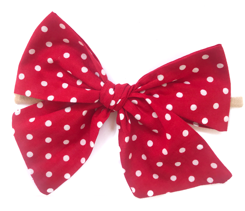 Oversized Hand Tied Bow- Red with White Dots