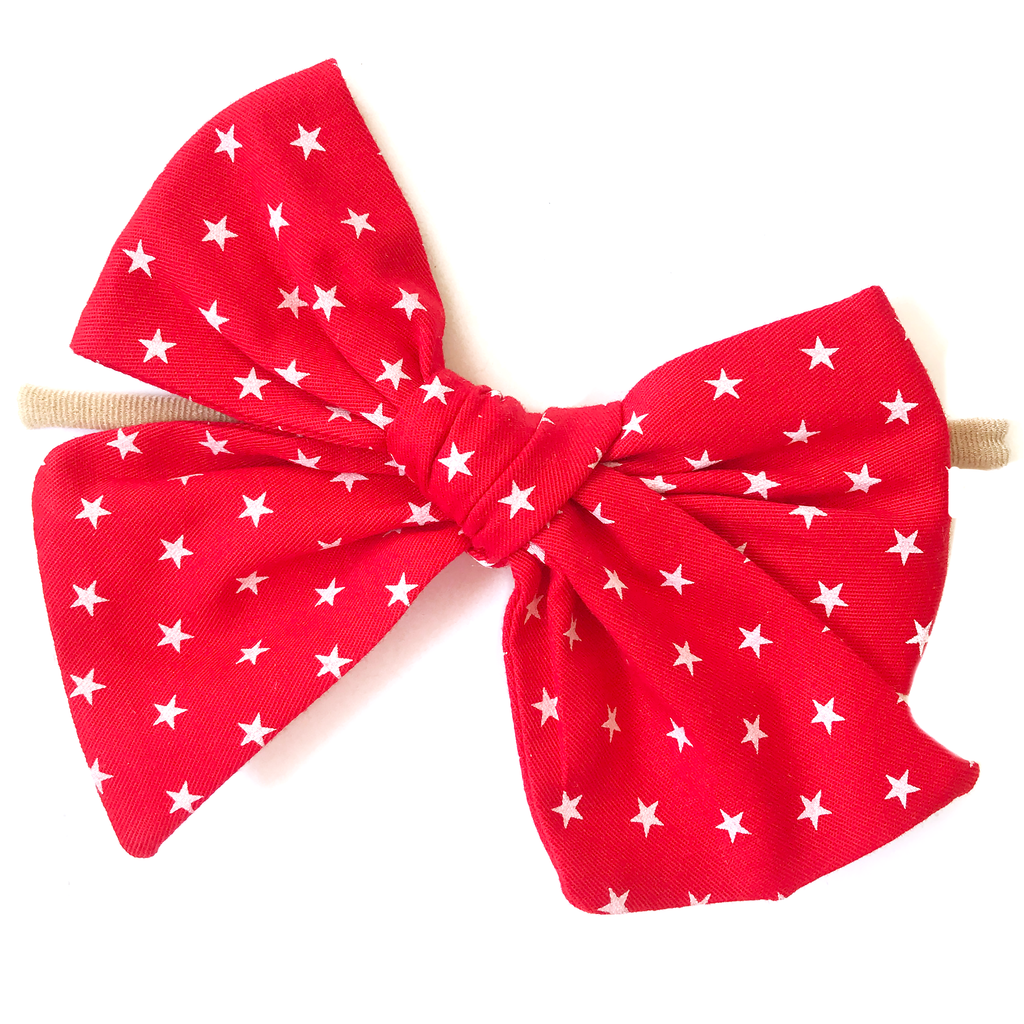 Oversized Hand Tied Bow- Red with White Stars