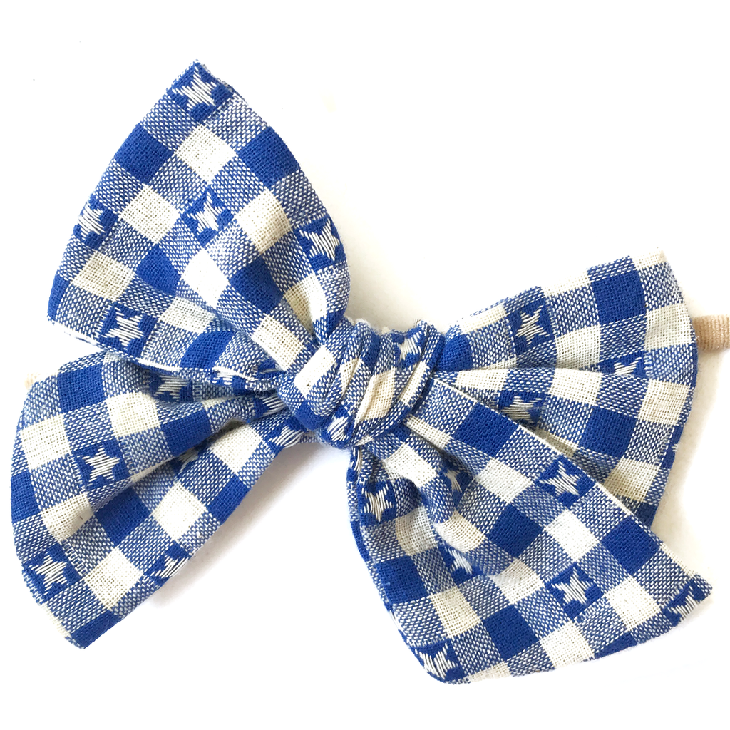 Oversized Hand Tied Bow- Royal Blue Star Gingham