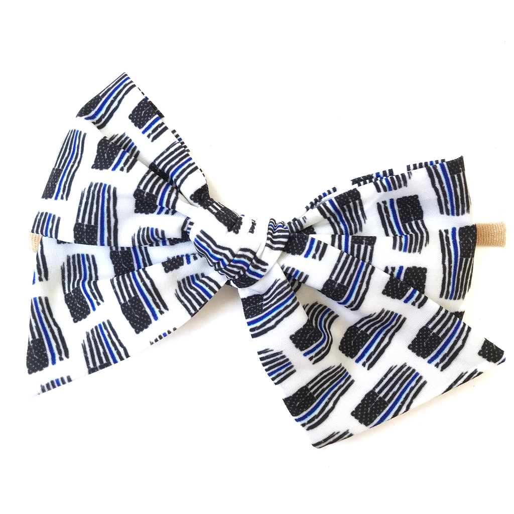 Oversized Hand Tied Bow- Thin Blue Line Flag