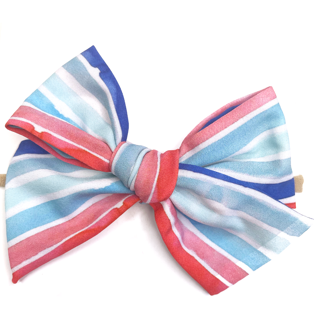 Oversized Hand Tied Bow- Watercolor Americana Stripe