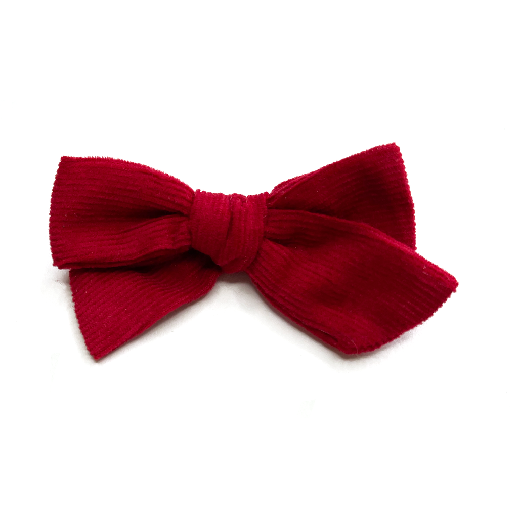 Petite Classic Hand Tied Bow - Red Corduroy