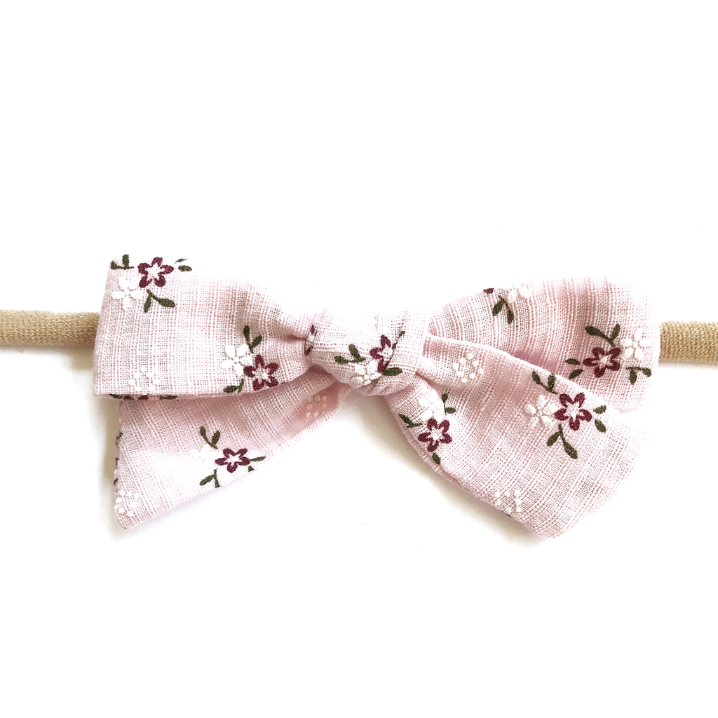Petite Hand-Tied Bow - Baby Pink Floral