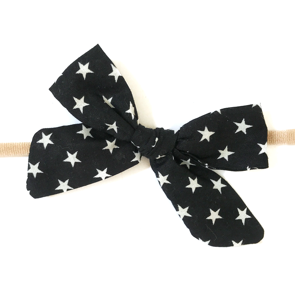 Petite Hand-Tied Bow - Black with White Stars