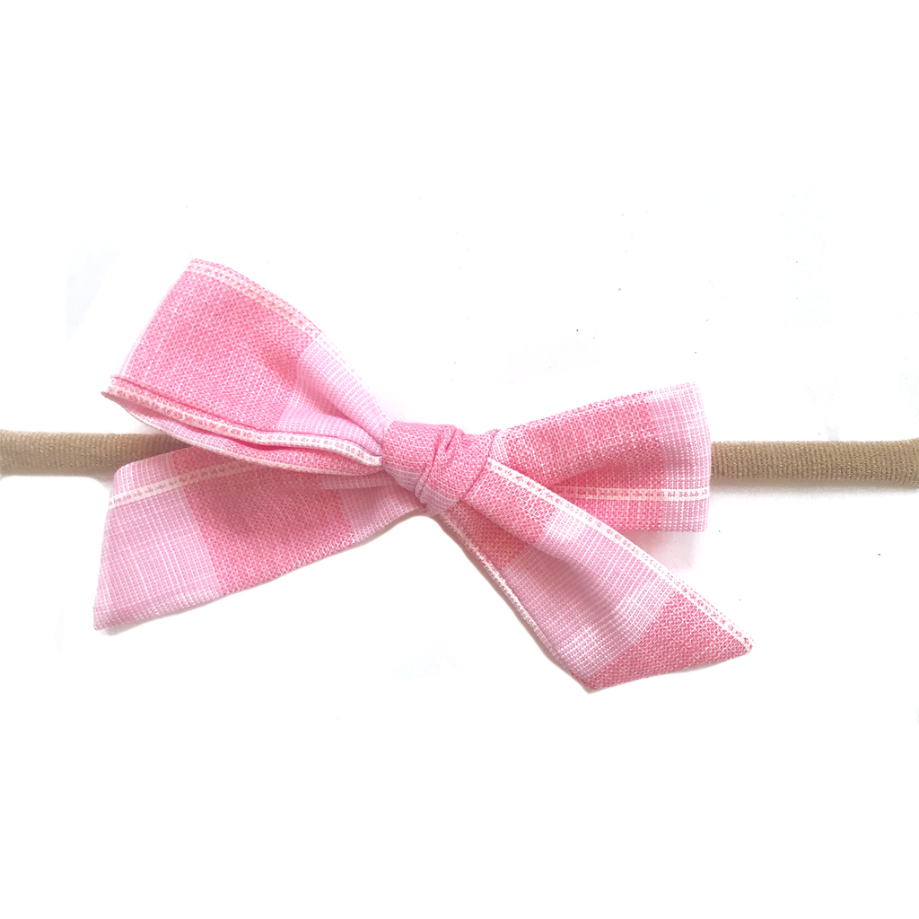 Petite Hand-Tied Bow -Large Pink Check