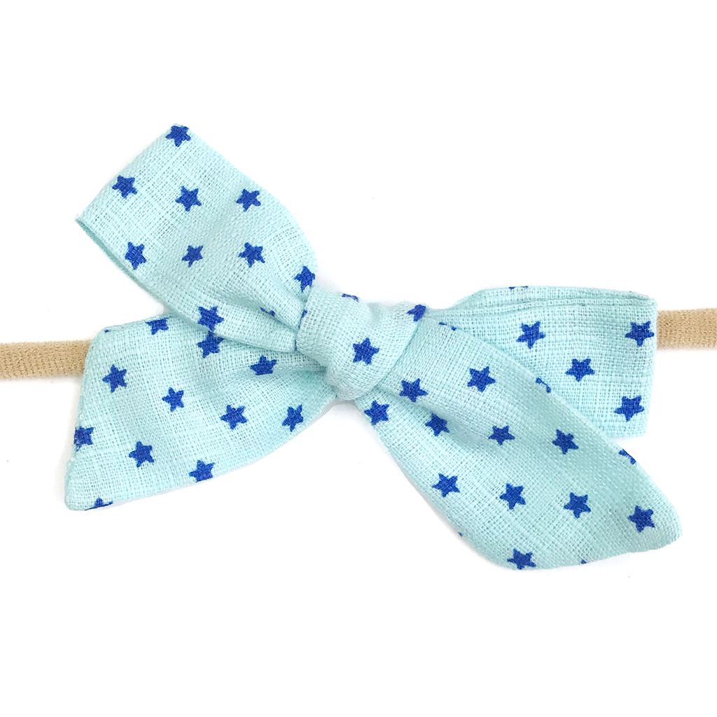 Petite Hand-Tied Bow - Light Blue Stars