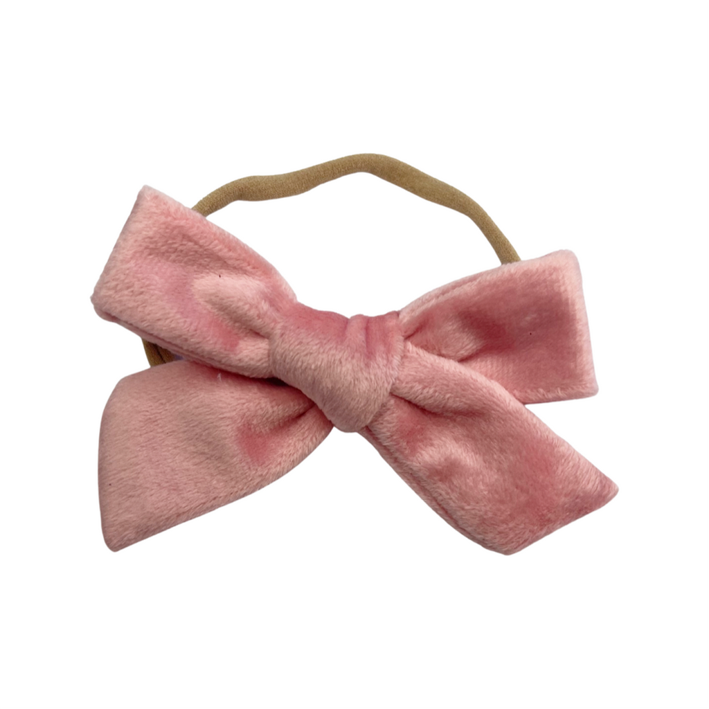 Petite Hand-Tied Bow - Light Pink Velvet