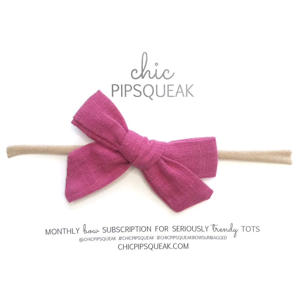 Petite Hand-Tied Bow- Muted Rose Raw Silk