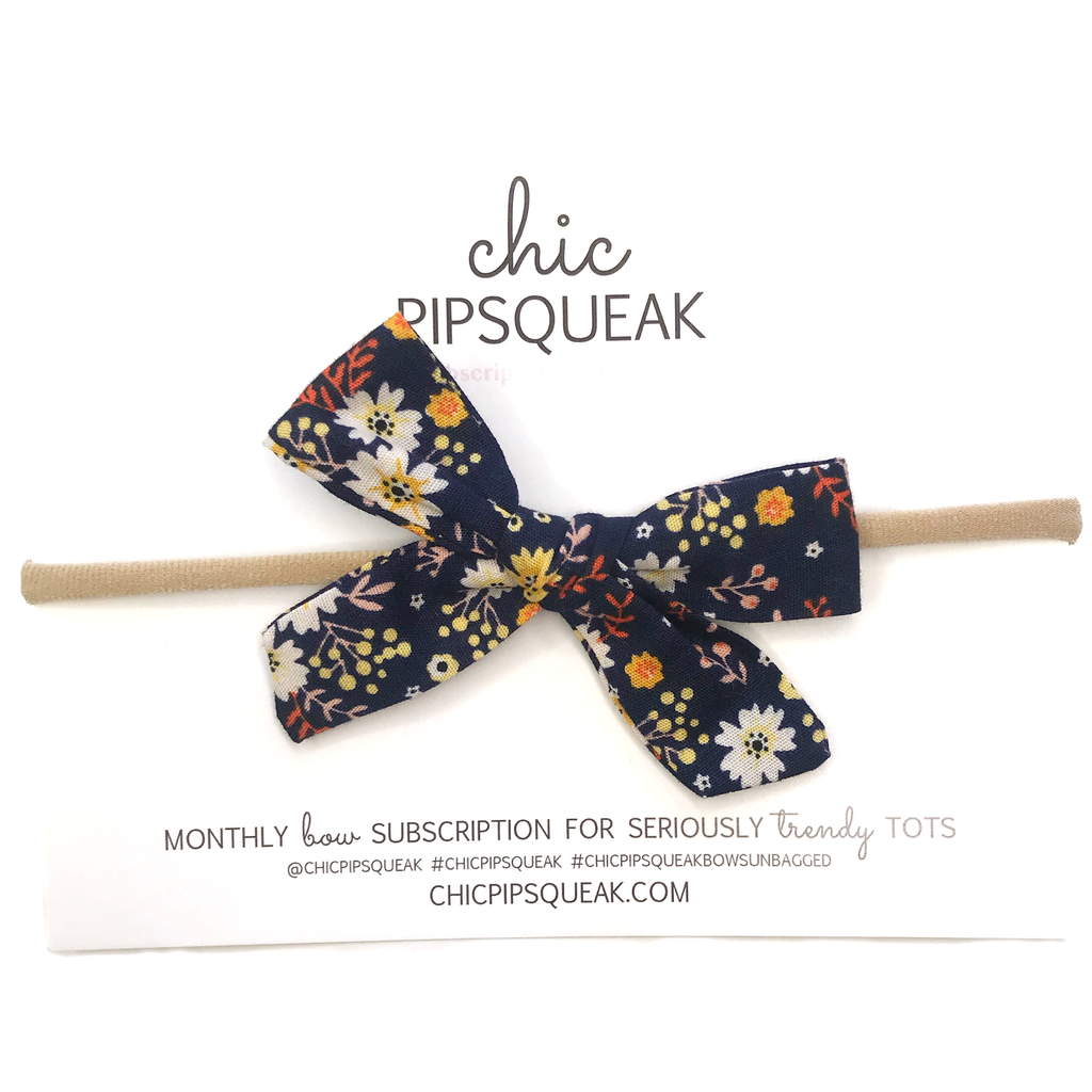 Petite Hand-Tied Bow- Navy Fall Floral