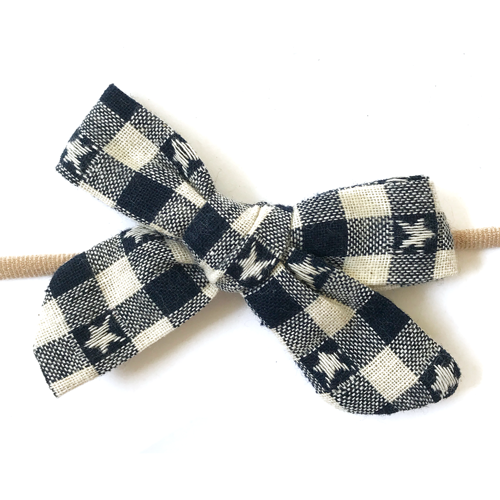 Petite Hand-Tied Bow - Navy Star Gingham