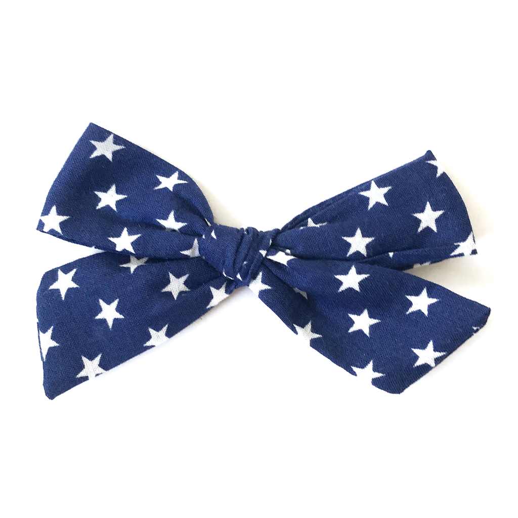 Petite Hand-Tied Bow - Navy with White Stars