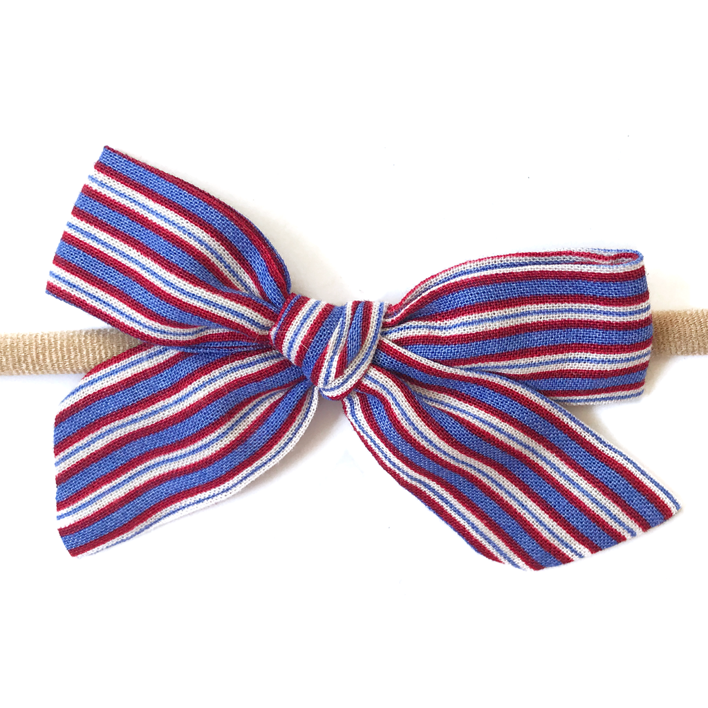 Petite Hand-Tied Bow - Patriotic Stripe