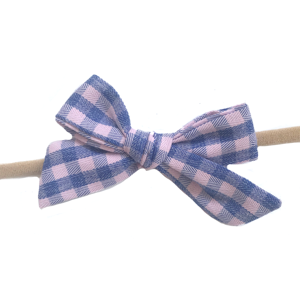 Petite Hand-Tied Bow -Pink Spring Check