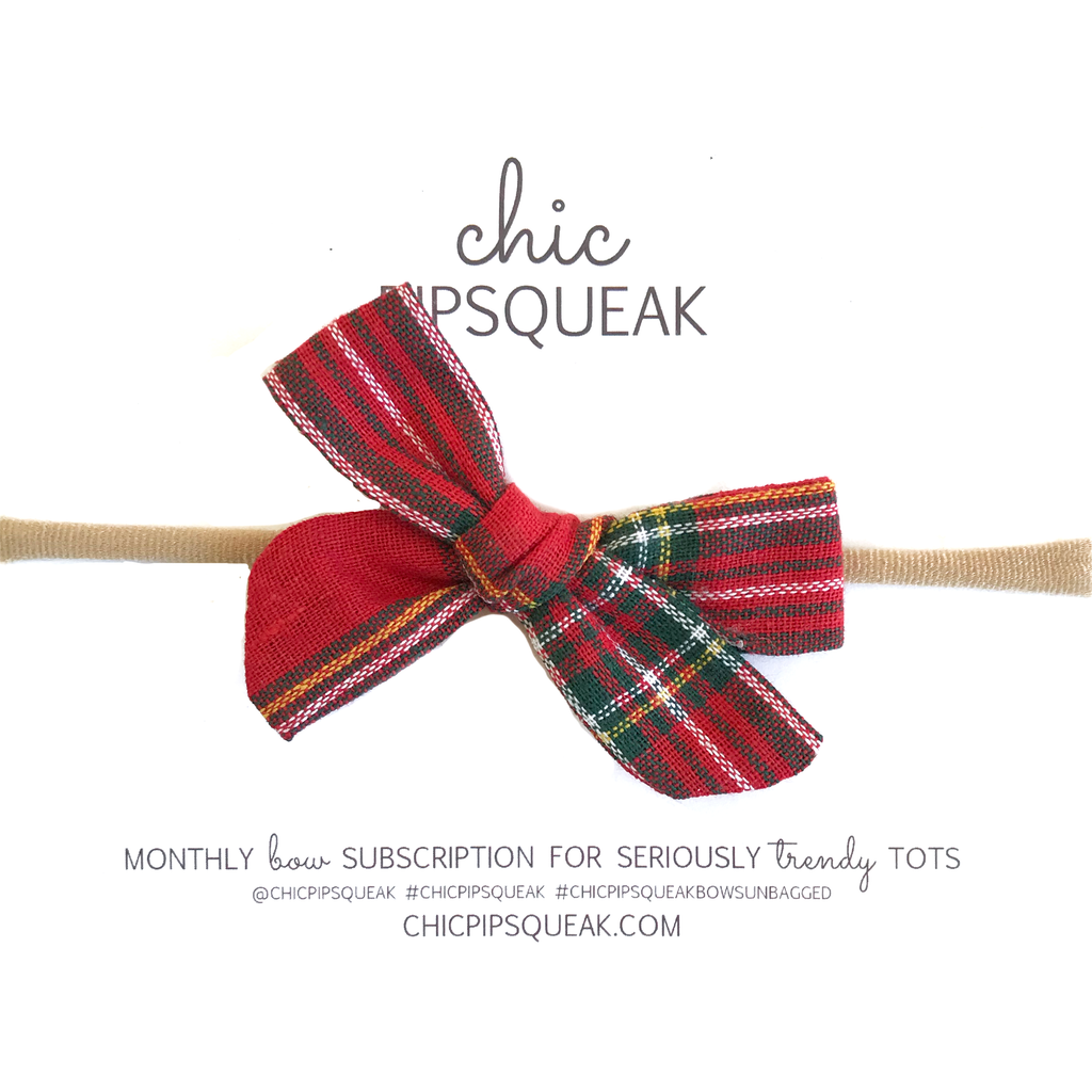 Petite Hand-Tied Bow - Red Holiday Tartan