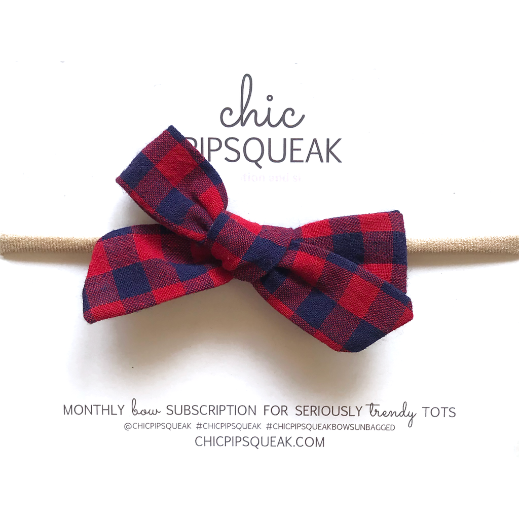 Petite Hand-Tied Bow - Red and Navy Buffalo