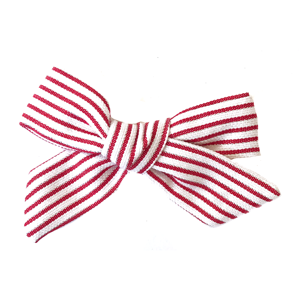 Petite Hand-Tied Bow - Red, Silver and White Stripe