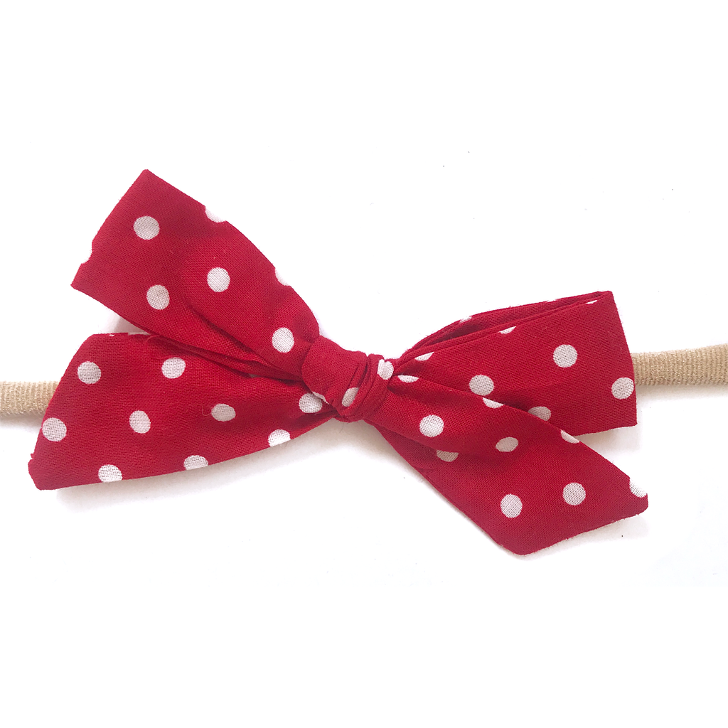 Petite Hand-Tied Bow - Red with White Dots