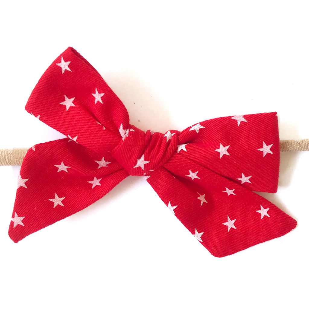 Petite Hand-Tied Bow - Red with White Stars