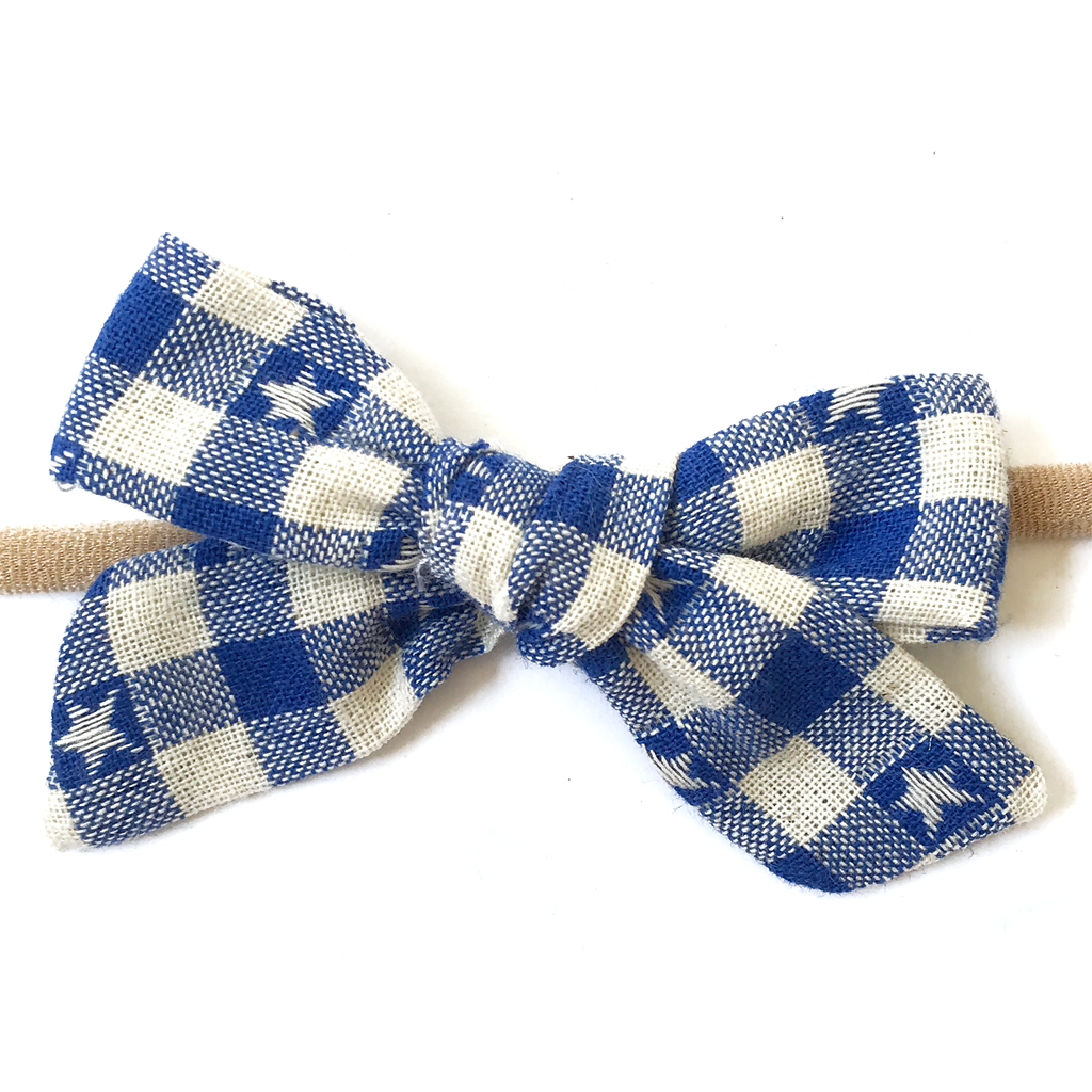 Petite Hand-Tied Bow - Royal Blue Star Gingham