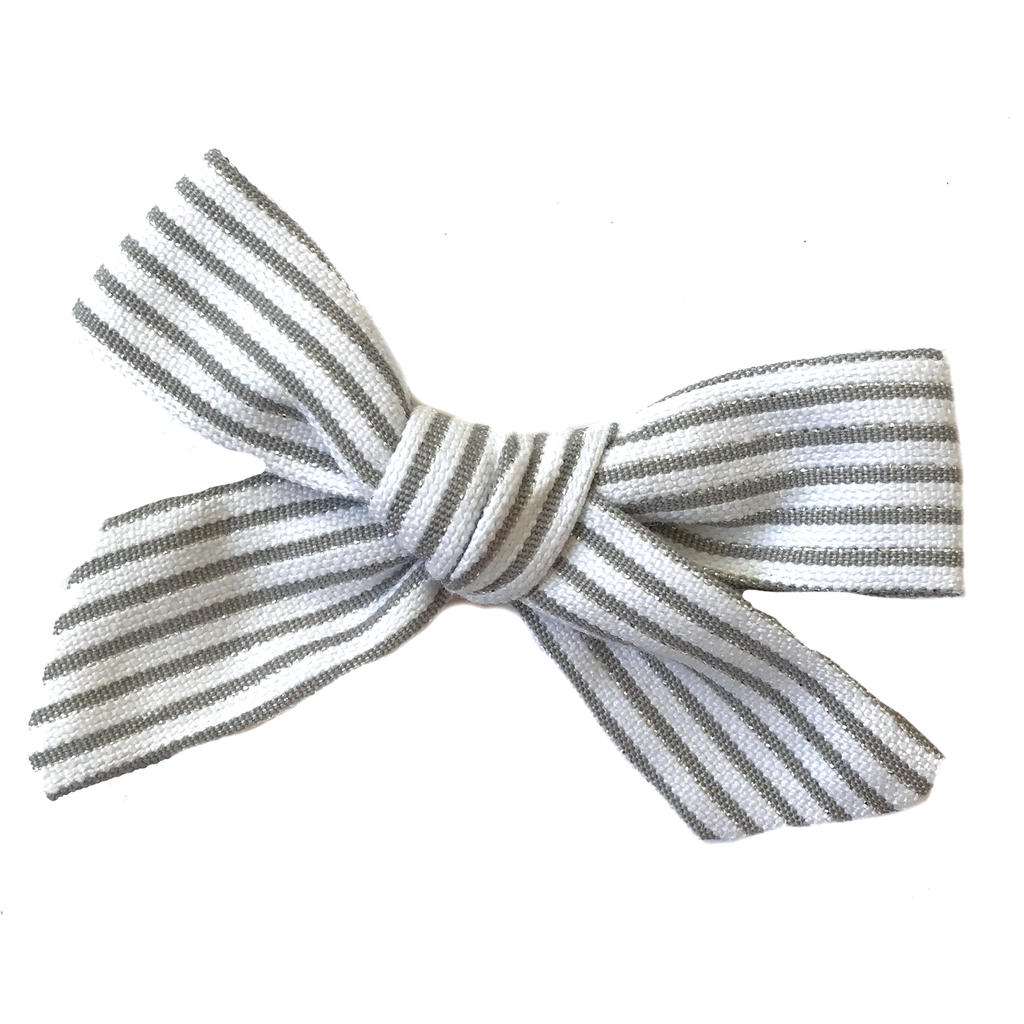 Petite Hand-Tied Bow - Silver and White Stripe