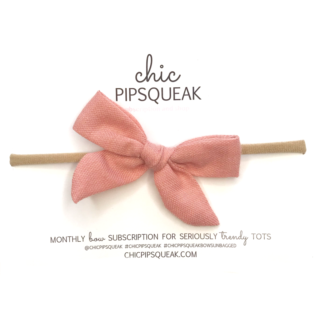 Petite Hand-Tied Bow- Soft Pink Soft Flannel