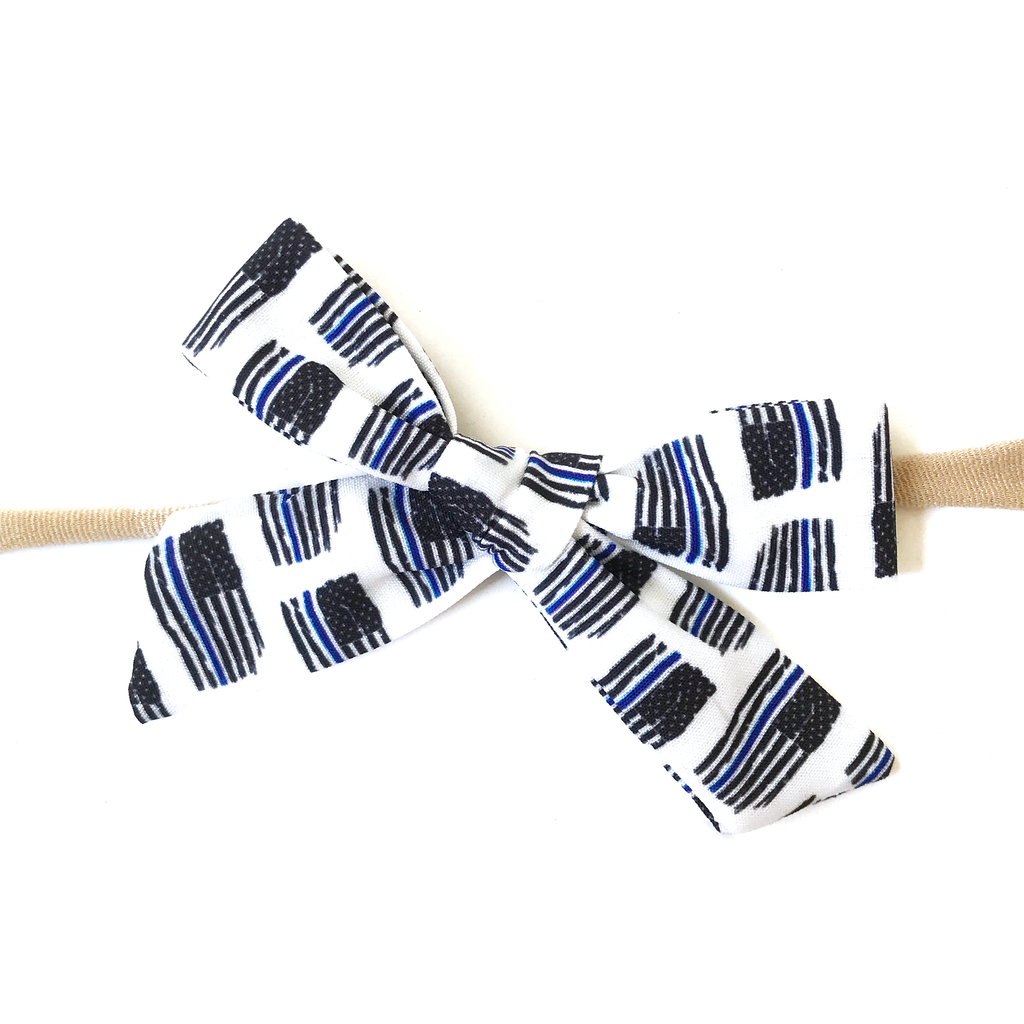 Petite Hand-Tied Bow - Thin Blue Line Flag
