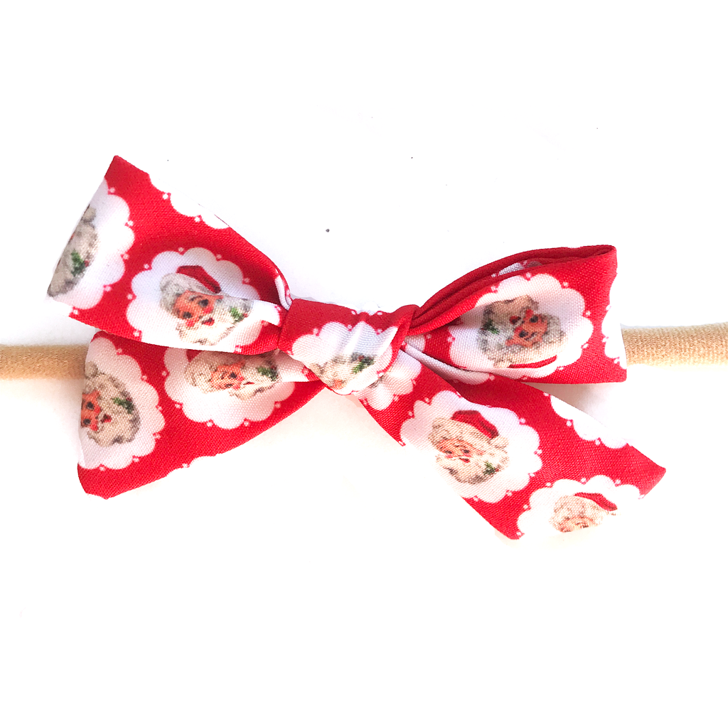 Petite Hand-Tied Bow - Red Vintage Santa