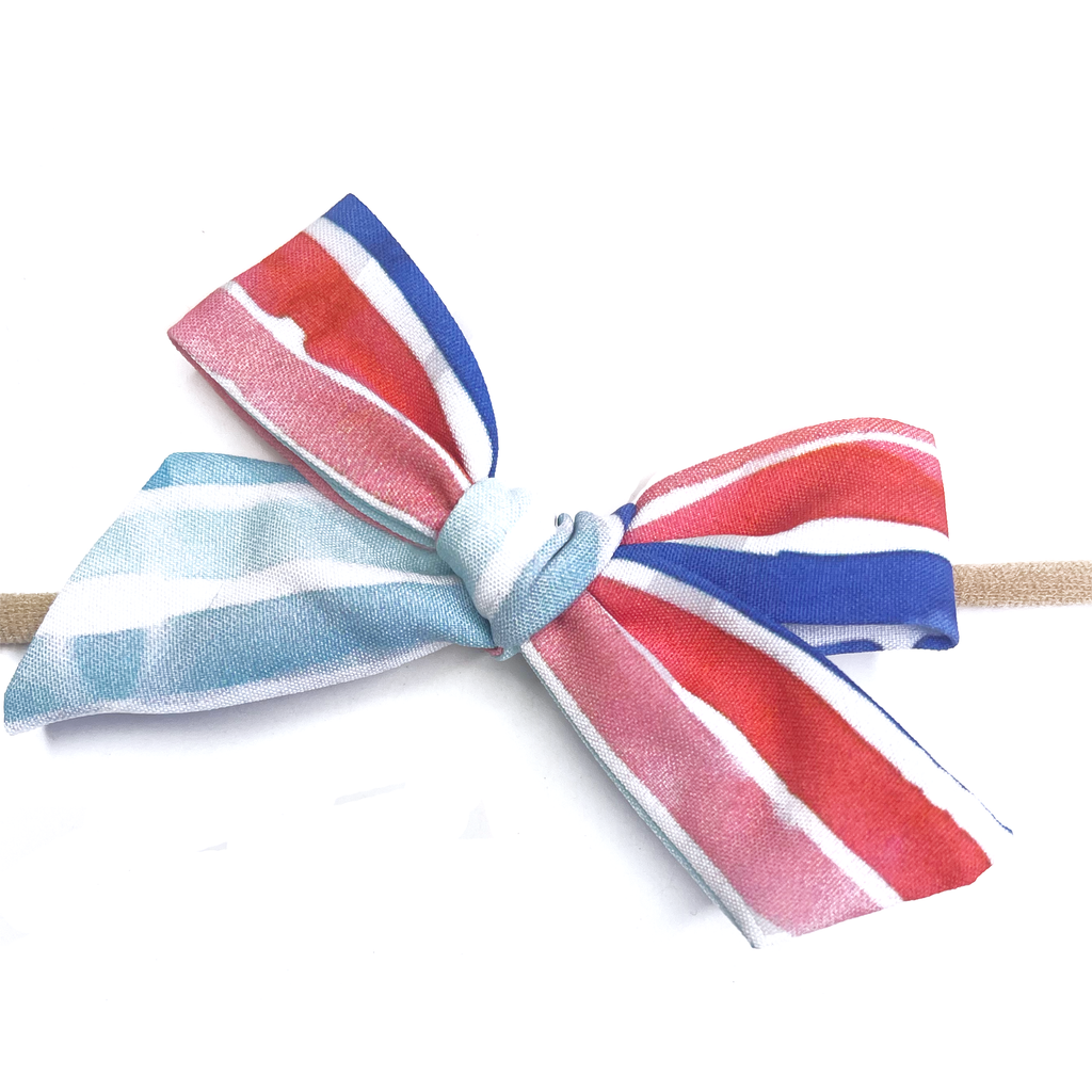 Petite Hand-Tied Bow - Watercolor Americana Stripe