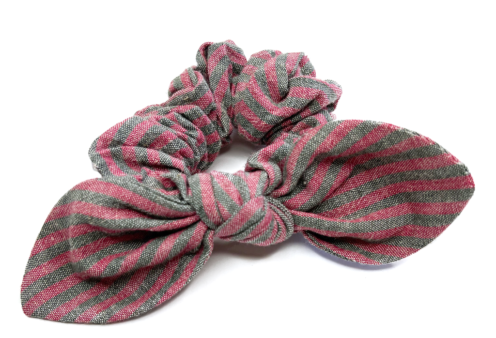 Rabbit Ear Scrunchie- Vintage Red and Green Stripe