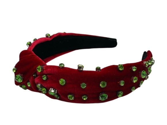 Jewel Headband - Red with Green Gems