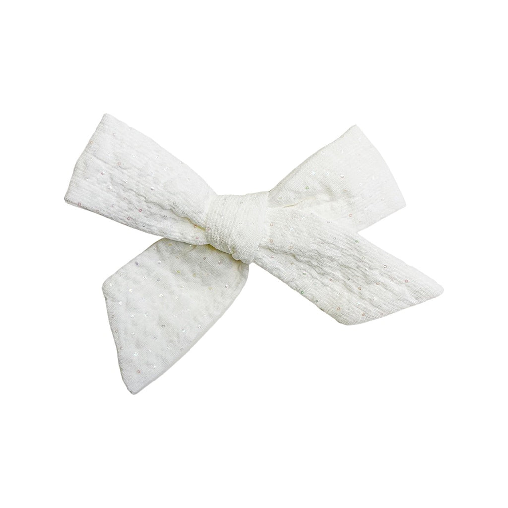 Petite Hand-Tied Bow - White Sparkler