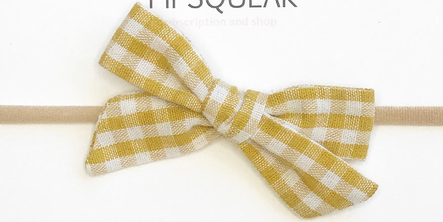 Petite Hand-Tied Bow- Mustard Gingham