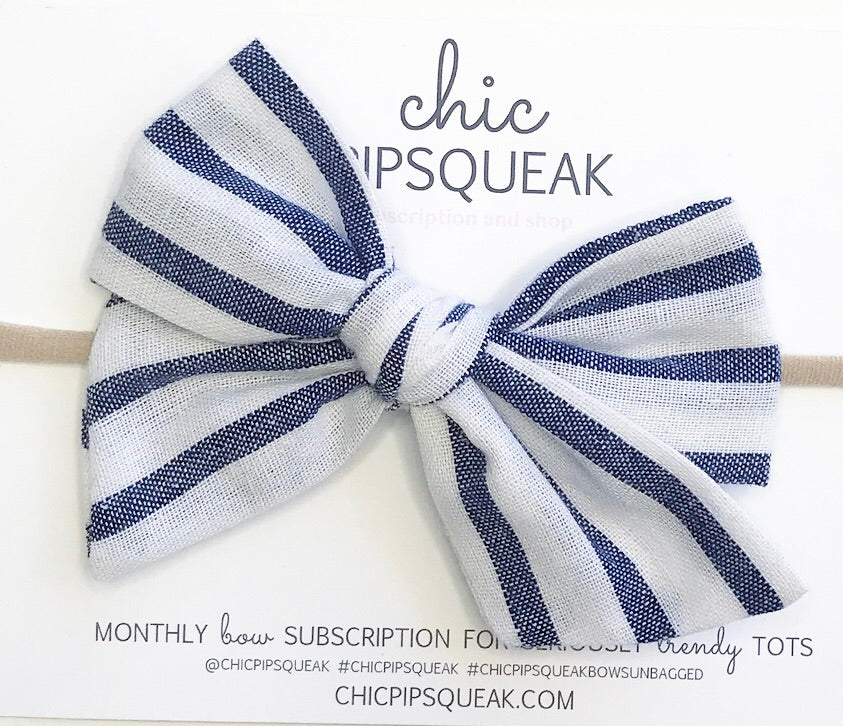 Hand-Tied Bow- Stripe Navy