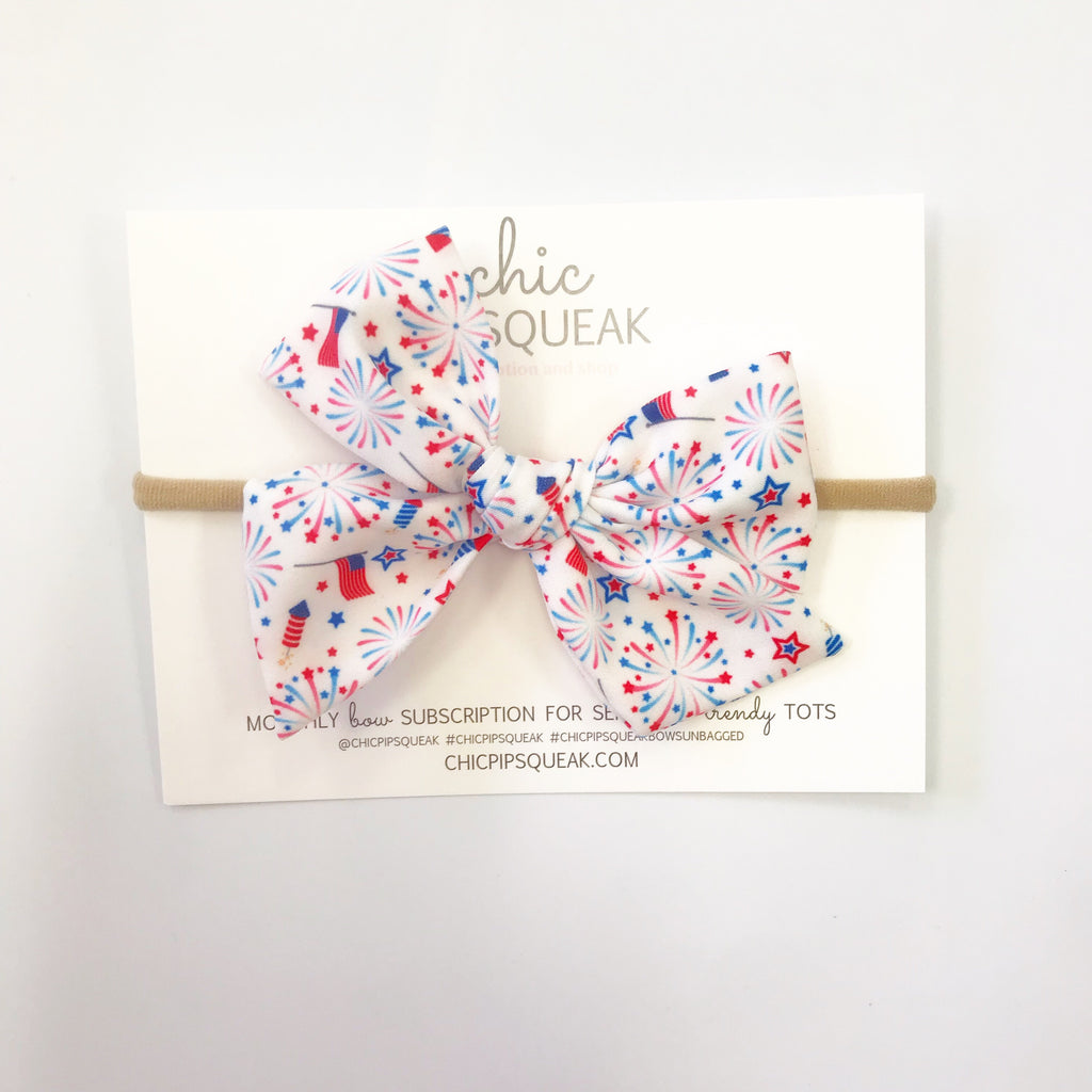 Hand-Tied Bow- Fireworks on White