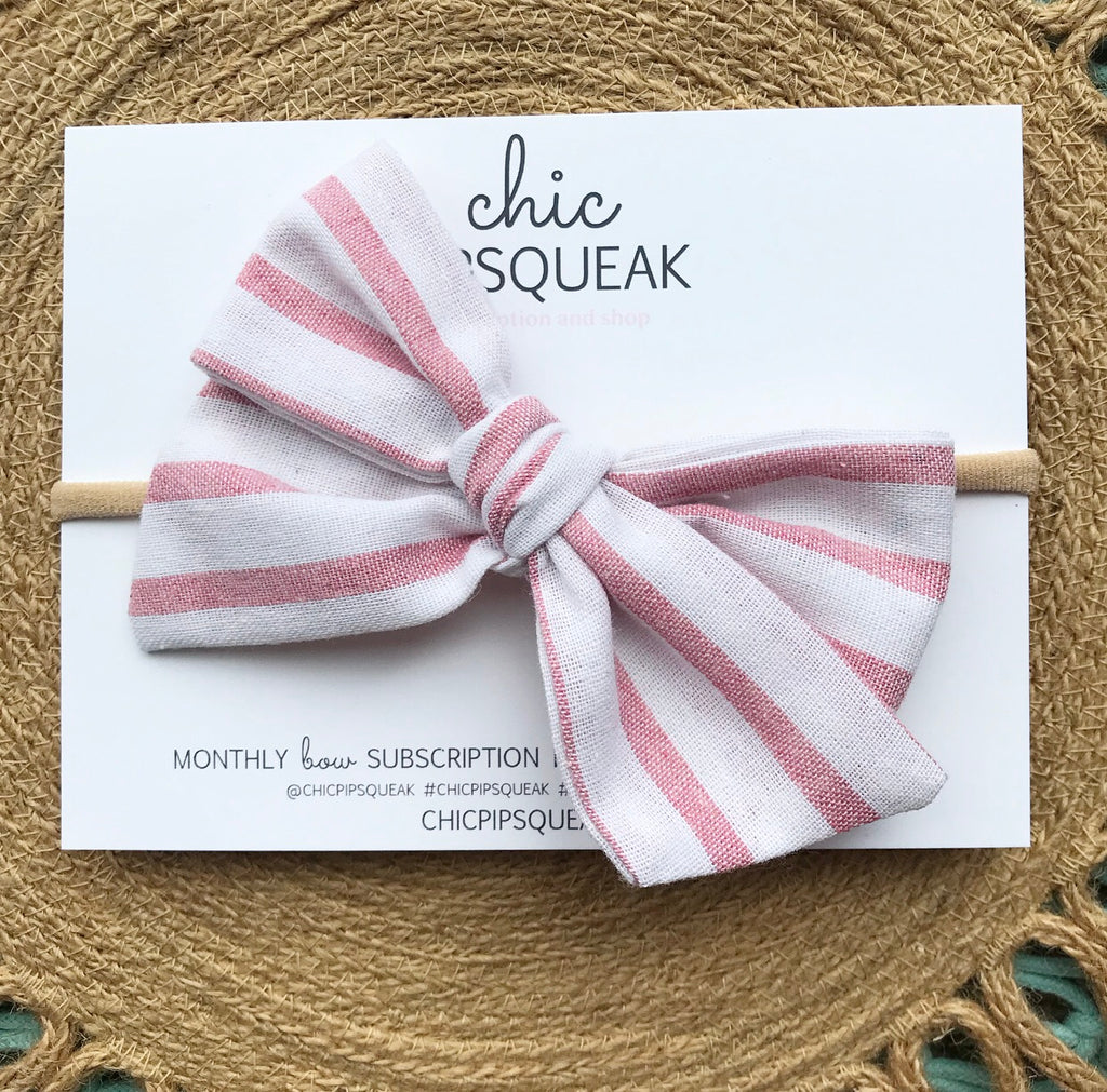 Oversized Hand-Tied Bow- Stripe Pink
