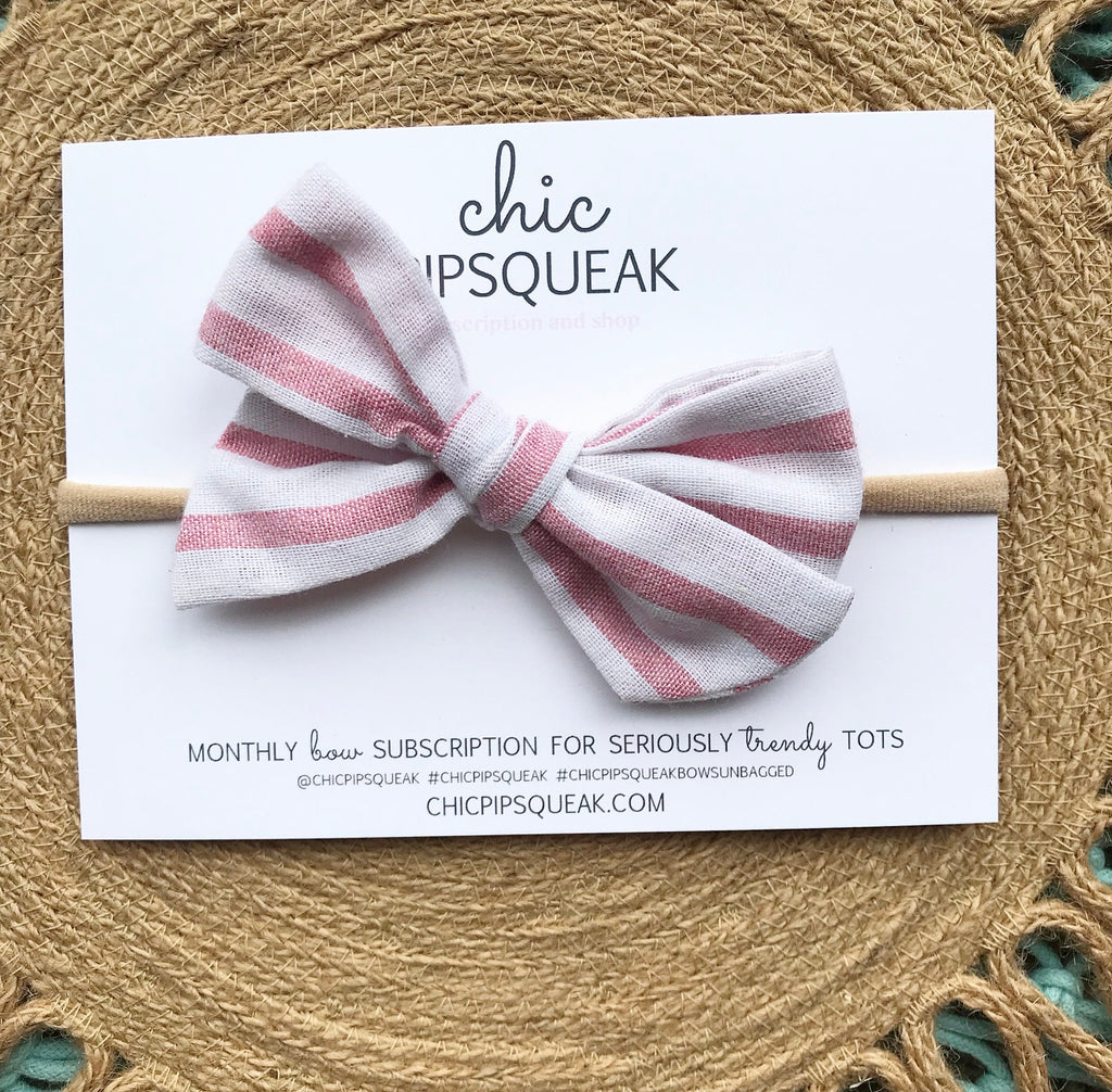 Hand-Tied Bow- Stripe Pink