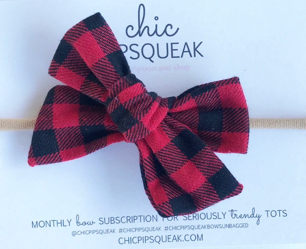 Hand-Tied Bow- Red Buffalo Plaid