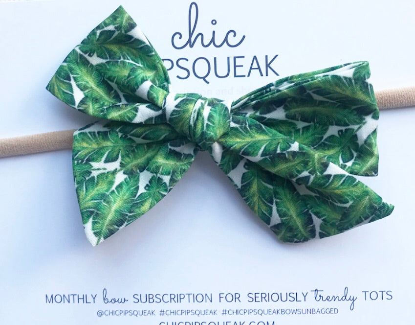 Hand-Tied Bow- Tropical Leaf