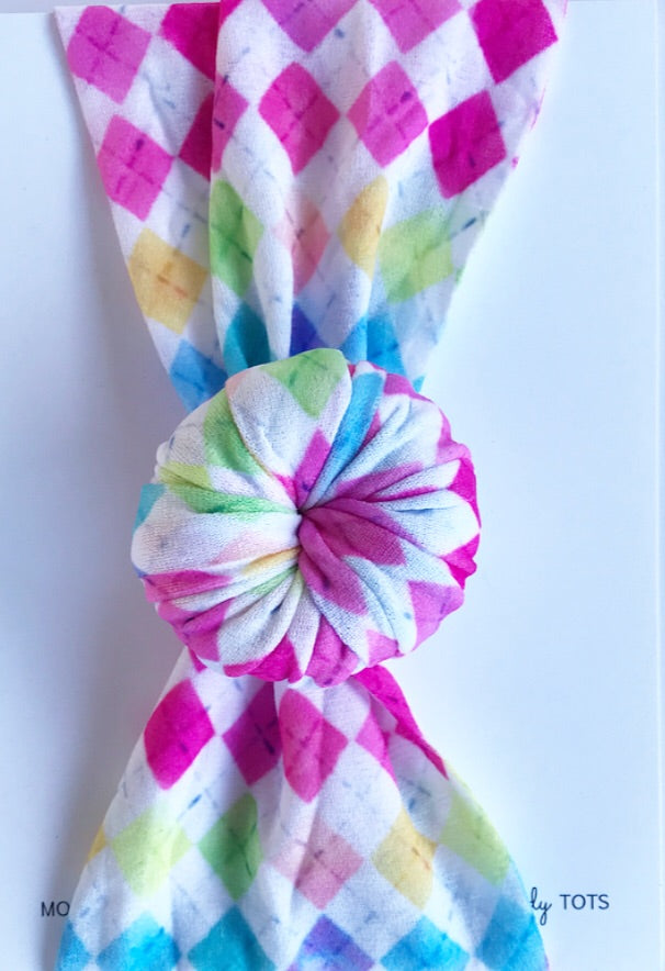Ballet Bun Nylon Headwrap- Colorful Argyle