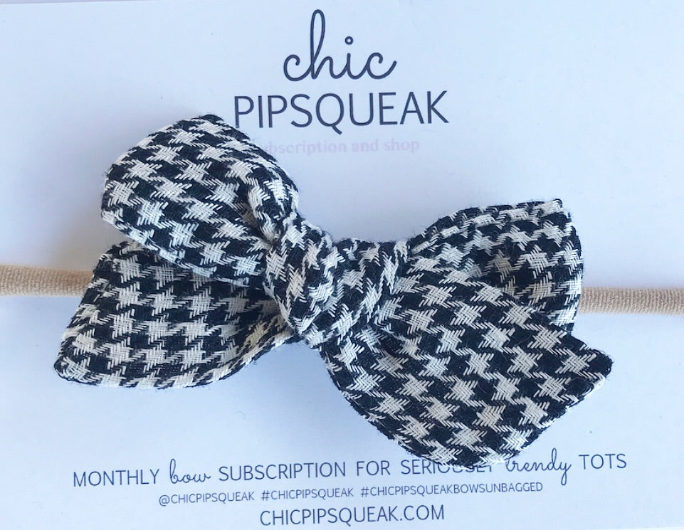 Hand-Tied Bow- Black and White Houndstooth