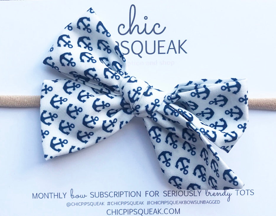 Hand-Tied Bow- Navy Anchors