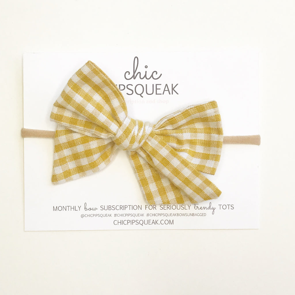 Hand-Tied Bow- Mustard Gingham