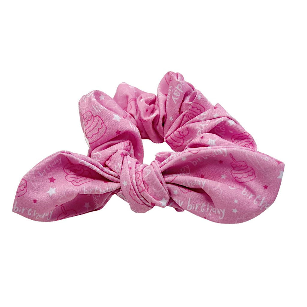 Rabbit Ear Scrunchie- Pink Happy Birthday